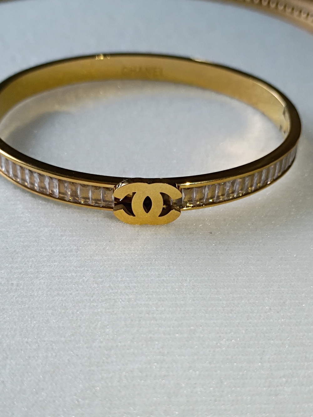 New  Gold-Tone Bangle with Clear Crystal Stones